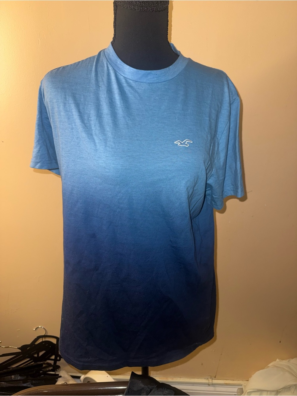 Hollister Men's Light-to-Dark Blue Ombre Short Sleeve Tee
